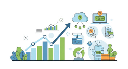 Obraz premium Financial growth and technology concepts with upward trend graph isolated on transparent background