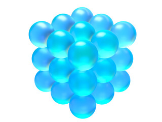 blue glass silver spheres arranged in a cubic pattern, transparent