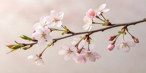 Delicate pink cherry blossoms on a branch with soft background