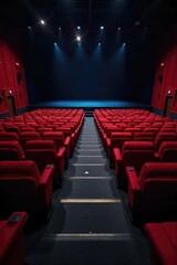 Empty theater bleachers ready for a performance, rows of seats ascending, providing a view of a stage Perfect for concepts of performance, auditoriums, events, or venues , design, interior