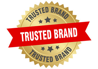trusted brand. trusted brand round red and gold label isolated on transparent background