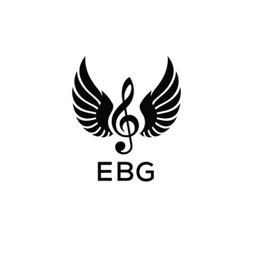 Creative Music Logo with Treble Clef and Wings &ndash;EBG Musical Brand Identity Design. EBG Letter Logo.
