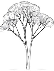 Obraz premium 線描の樹木、静寂の調べ