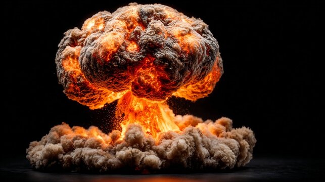 Nuclear explosion creating a massive mushroom cloud against a dark background