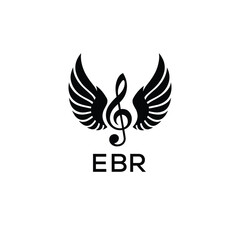 Fototapeta premium Creative Music Logo with Treble Clef and Wings –EBR Musical Brand Identity Design. EBR Letter Logo. 