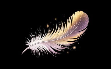 “Elegant Gradient Feather Illustration – Shiny Decorative Feather with Glow Effect on Dark Background”