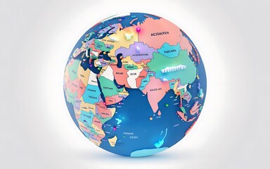 "3D Colorful World Map Globe – Political Globe with Countries and Borders for Educational and Infographic Use"