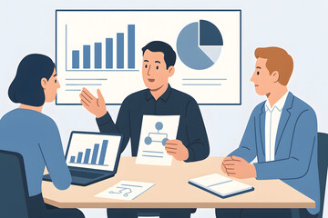 Team Meeting with Executive Presenting Business Data and Growth Charts