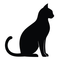 Black cat silhouette sitting profile view simple vector icon