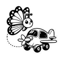 Cute Butterfly and Airplane in Flight