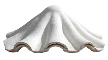 White clay roof tile, traditional rounded form, clean finish, isolated on Transparent background