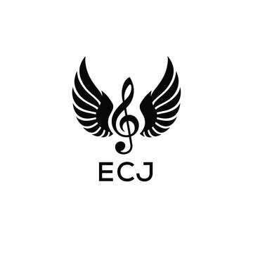 Creative Music Logo with Treble Clef and Wings &ndash;ECJ Musical Brand Identity Design. ECJ Letter Logo.
