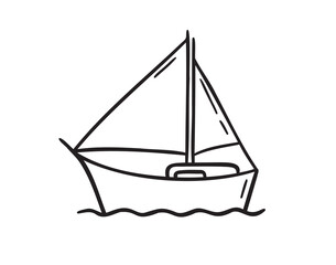 boat or ship kids style icon doodle hand drawn. Outline drawing boat or ship line clipart symbol