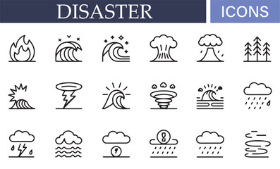Disaster and weather icons representing natural hazards