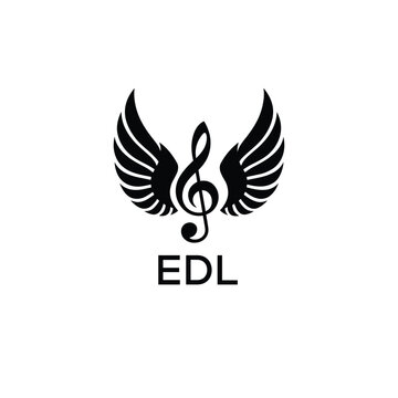 Creative Music Logo with Treble Clef and Wings &ndash;EDL Musical Brand Identity Design. EDL Letter Logo.
