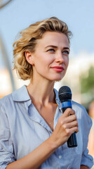 Female Speaker with Microphone – Public Speaking and Leadership Communication
