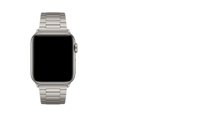 Silver metallic smartwatch with a sleek design and a blank screen, showcasing a modern aesthetic.