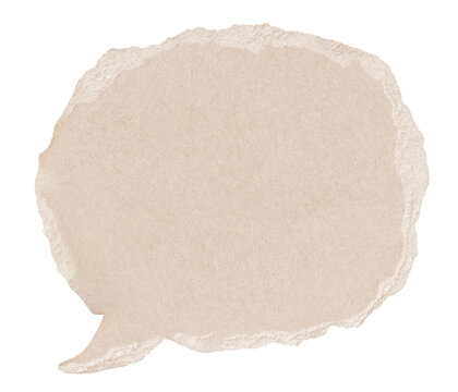 Brown paper bubble. Blank brown cut out cardboard paper speech bubble. Png transparency