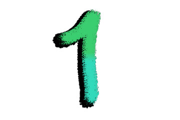 Simple 1 green gradient number. A modern and minimalist aesthetic. Black shadow. Hand-drawn with a digital pen.