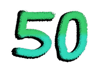 Simple 50 green gradient number. A modern and minimalist aesthetic. Black shadow. Hand-drawn with a digital pen.