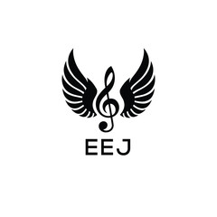 Fototapeta premium Creative Music Logo with Treble Clef and Wings –EEJ Musical Brand Identity Design. EEJ Letter Logo. 