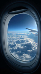 Sky Journey – Airplane Window View Over Clouds