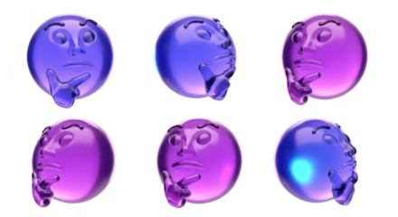 Colorful 3D emoji characters pondering questions against a white background suitable for design elements