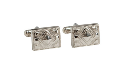 Elegant silver cufflinks featuring a geometric design, showcasing a classic style for formal attire or special occasions.