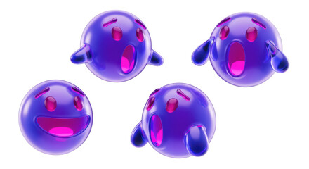 Four purple cartoon ghost characters floating with varied open mouths and expressions against a white background perfect for fantasy or gaming content