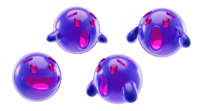 Four purple cartoon ghost characters floating with varied open mouths and expressions against a white background perfect for fantasy or gaming content