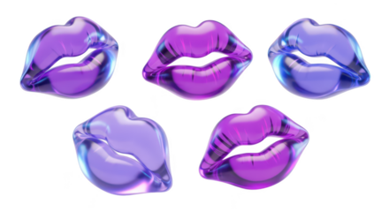 3D rendered multi-colored translucent lips floating on a white backdrop; ideal for beauty cosmetic or artistic design projects