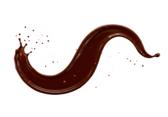 Dynamic s shaped chocolate splash with tiny droplets isolated on transparent background