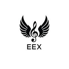Fototapeta premium Creative Music Logo with Treble Clef and Wings –EEX Musical Brand Identity Design. EEX Letter Logo. 