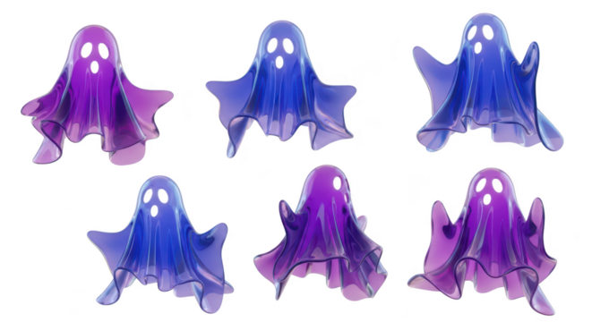 3D rendered colorful ghosts floating on white a Halloween decoration for festive imagery