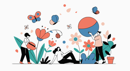 Enjoying a vibrant spring garden with friends and nature's beauty all around us