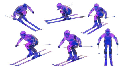 Fototapeta premium Skier performing downhill skiing in various poses white background Perfect for sports articles tutorials and winter activity promotions