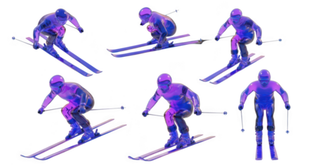 Skier performing downhill skiing in various poses white background Perfect for sports articles tutorials and winter activity promotions