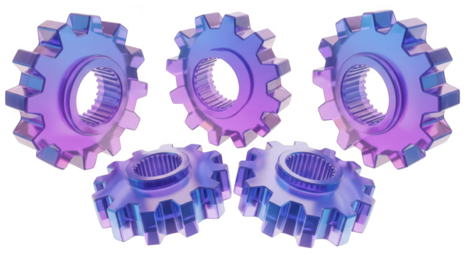 3D rendered gears in motion on white background representing teamwork systems and abstract concepts suitable for technology design and engineering projects