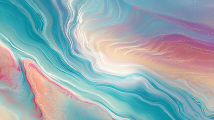 Pastel-colored abstract ocean, fluid lines, digital lightscape