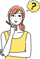 Illustration of a thoughtful woman with question mark above head concept art design vector