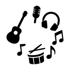 set of musical instruments vector illustration, silhouette vector on white background