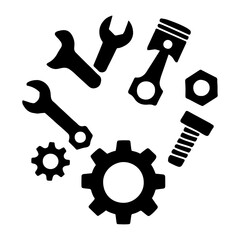 Technical Support Icon, Vector black icon for tool, mechanical silhouette icon