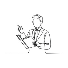 Clean Professional Line Art of a Businessman Reading and Pointing – Perfect for Corporate Content, Presentation Design, and Educational Materials, Vector modern illustration, Graphic Design