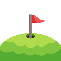 Golf Hole with Red Flag on Green Hill