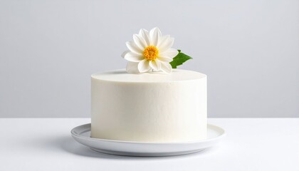 Single Layer White Cake With Flower Decoration