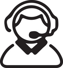 Minimalist Icon of Customer Support Representative Wearing Headset for Help Desk Assistance and Call Center Services with Technical Expertise Provided