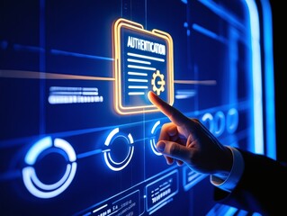 Digital Security Interface Hand Interacting with Authentication System