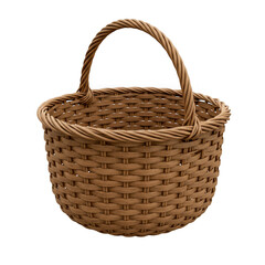 Obraz premium A rustic woven willow basket with a twisted handle isolated on transparent background