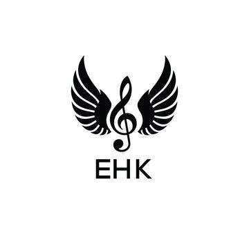 Creative Music Logo with Treble Clef and Wings &ndash;EHK Musical Brand Identity Design. EHK Letter Logo.

