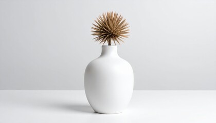 White Vase With Dried Flower Arrangement On White Background